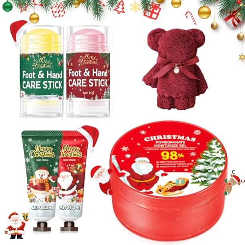 Handcreme Mini Weihnachten, Anti-Cracking Hand Fußcreme, Granatapfel-Feuchtigkeitsgel, Geschirrtücher Weihnachten, Geschenkset Weihnachten, Kleine Weihnachtsgeschenke Familie und Freunde