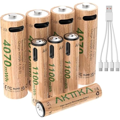Offerta a tempo: AKTTKA 8 Batterie Ricaricabili al Litio AA e AAA 1,5 V, Ricarica USB-C - 24% da 33.99 € a 25.99 €