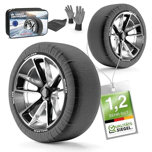 Walser Premium Snow Chains Easygo, Set of 2 Textile Snow Chains, Car Snow Chains Fabric, Snow Socks Winter, Textile Snow Chains, Winter Chains Car grey/black S