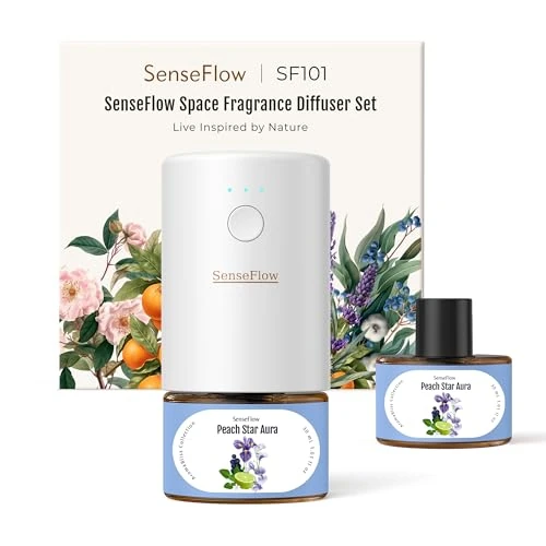 Zeitlich begrenztes Angebot: SenseFlow Aroma Diffuser für Ätherische Öle SF101 Pro, Wasserloser Ultraschall Duftstecker Raumduft, 100% pflanzlich Lufterfrischer, 120 Tage Aroma für Zuhause, Hotel-bis zu 100m²-Pfirsich-Stern-Aura von 35.99 € auf 30.59 € (1