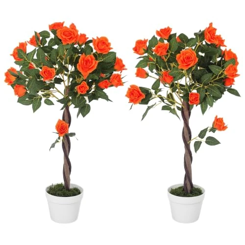 Offerta a tempo: Outsunny Pianta Finta di Rosa da 21 Fiori con Vaso Ø18x90 cm Arancione - 5% da 48.95 € a 46.50 €