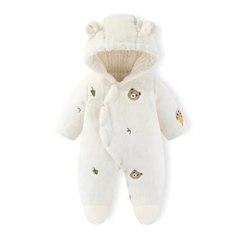 WYTbaby Baby Winter Schneeanzug Kleinkind Overall Winterstrampler mit Füßen Fleece Winteranzug mit Kapuze Neugeborenes Jumpsuit für 9-12 Monate