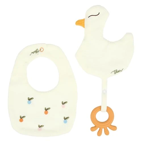 Offerta a tempo: THUN - Set 2 bavaglini e accessorio dentizione - tessuto e silicone - Collezione Baby Dolce Fattoria - bavaglino 15x18,5 cm - accessorio dentizione 17x26 cm - 3% da 23.11 € a 22.43 €