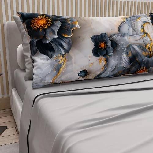 Offerta a tempo: PETTI Artigiani Italiani - Lenzuola in Cotone con Federe in Stampa Digitale, Lenzuola Una Piazza e Mezza, Completo Letto Una Piazza e Mezza, Floreale 18 Grigio Chiaro, 100% Made in Italy - 0.00% da 35.90 € a 35.90 €
