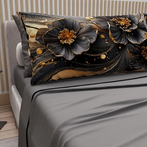 Offerta a tempo: PETTI Artigiani Italiani - Lenzuola in Cotone con Federe in Stampa Digitale, Lenzuola Una Piazza e Mezza, Completo Letto Una Piazza e Mezza, Floreale 22 Grigio Scuro, 100% Made in Italy - 0.00% da 35.90 € a 35.90 €