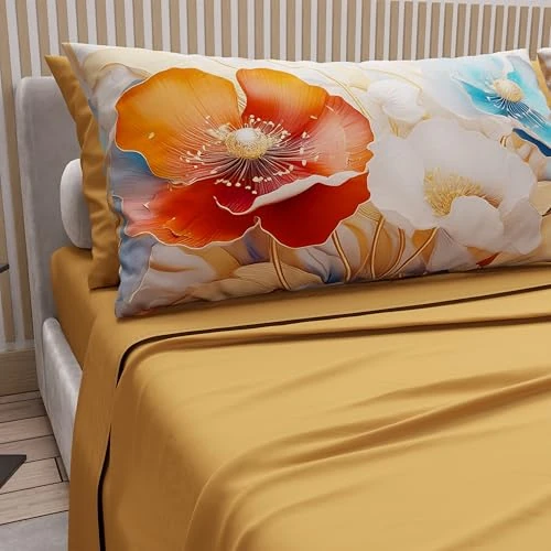 PETTI Artigiani Italiani - Lenzuola in Cotone con Federe in Stampa Digitale, Lenzuola Letto Singolo, Completo Letto Singolo, Floreale 9 Giallo Ocra, 100% Made in Italy