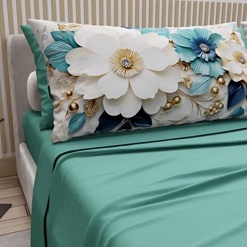 Limited-time offer: PETTI Artigiani Italiani - Cotton Sheets with Pillowcases in Digital Print, Single Bed Sheet, Single Bed Set, Floral 19 Teal, 100% Made in Italy from 51.33 £ to 8.33 £ (save 83.77%)