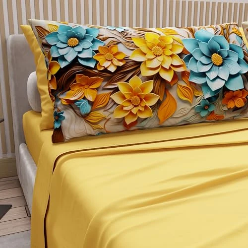 PETTI Artigiani Italiani - Cotton Sheets with Pillowcases in Digital Print, Single Bed Sheet, Single Bed Set, Floral 16 Yellow, 100% Made in Italy