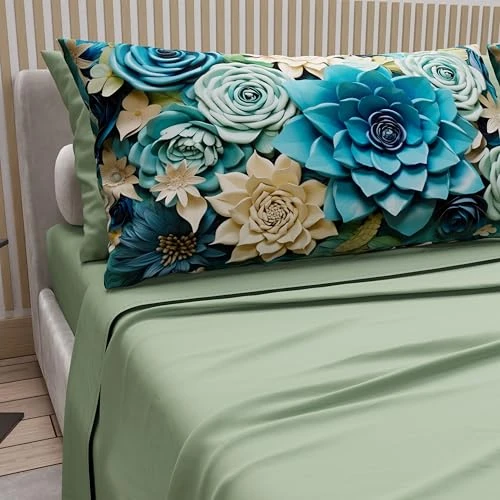 Tijdelijke aanbieding: PETTI Artigiani Italiani - Katoenen beddengoed met kussenslopen met digitale print, eenpersoonsbed, beddengoedset voor eenpersoonsbed, bloemenpatroon 15 salie, 100% Made in Italy van 54.85 € naar 26.58 € (51.54% korting)