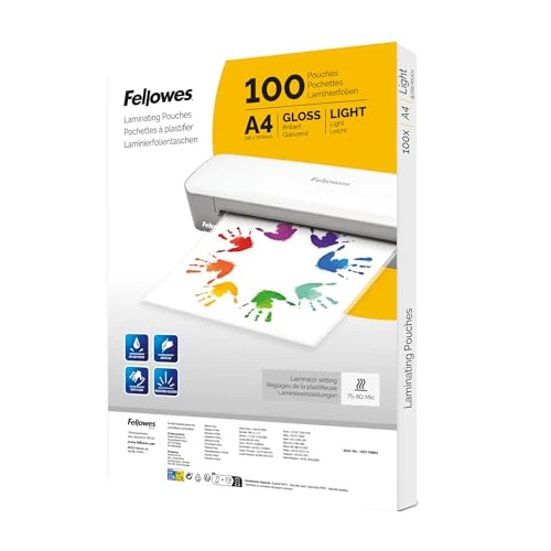 Offerta a tempo: Fellowes Pouches per plastificazione A4 lucide – Confezione da 100 fogli resistenti per foto, avvisi e documenti – Uso casa, scuola o ufficio – Compatibili con tutte le plastificatrici - 15% da 7.99 € a 6.79 €