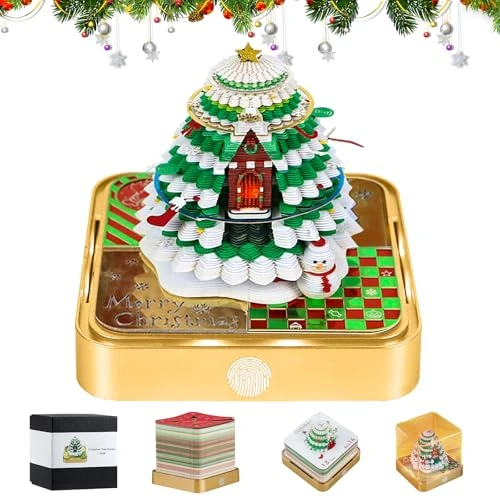 Yuning 2026 Calendario 3D da Strappare,Calendario da Tavolo 2026 con Luci a LED,Calendario 3D 2026,Blocco Note 3D Art Memo Pad Ornamento da Scrivania e Scultura di Carta per Regalo(Albero di Natale)