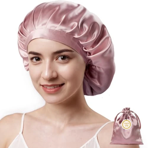 Offerta a tempo: Kaome Berretto da Notte in Seta 22 Momme 100% Seta di Gelso, Berretto per Capelli Regolabile Doppia Faccia, per Capelli Ricci e Lunghi, Morbido e Antiscivolo, Traspirante con Sacchetto (Rosa) - 0.0% da 16.63 € a 16.63 €