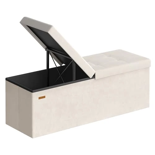 Offerta a tempo: SONGMICS Pouf Pieghevole, Cassapanca, 38 x 110 x 38 cm, Coperchio Ribaltabile, Capacitàdi Carico Statico 300 kg, per Corridoio, Soggiorno, Camera da Letto, Velluto, Beige Cappuccino LSF078LH01 - 20% da 44.99 € a 35.99 €