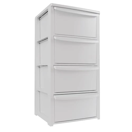 Art Plast - Kommode mit 4 Schubladen, weiß – Aufbewahrungsmöbel für Schlafzimmer, Büro, Waschküche – Aufbewahrungsturm 39 x 38,5 x 80,5 cm