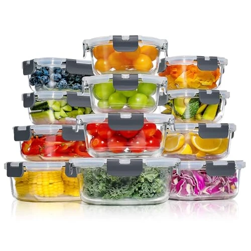 Offerta a tempo: YASHE Set di 12 Contenitori Vetro per Alimenti con Coperchi Ermetici - Senza BPA, Adatti a Microonde, Forno, Frigo e Congelatore - Ideali per Conservazione, Meal Prep e Organizzazione Cucina - 0.00% da 39.99 € a 39.99 €
