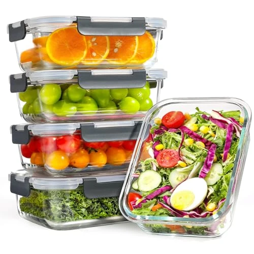 Offerta a tempo: YASHE Set di 5 Contenitori Vetro per Alimenti 1040ml con Coperchi Ermetici - Senza BPA, Adatti a Microonde, Forno, Frigo e Congelatore - Ideali per Conservazione, Meal Prep e Organizzazione Cucina - 5% da 32.99 € a 31.34 €
