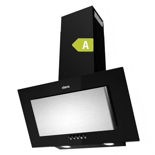 CIARRA CBCB6736D-VC Effizienz A Kopffreie Schräghaube 60cm 350m³/h 3 Stufen Dunstabzugshaube Wandabzugshaube, Silber