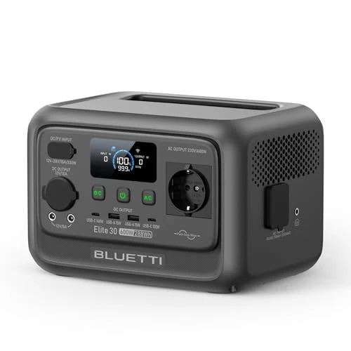 BLUETTI Elite 30 V2 Générateur Électrique Portable, Recharge de 0-100% en 70 Min, 288Wh 600W (Puissance de Surcharge 1500W), Batterie LiFePO4, Solaire/CAC/Voiture, Pour Panne Courant, Camping, Tempête