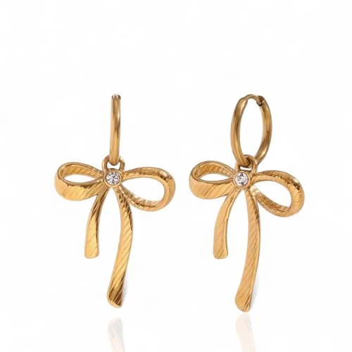 Tijdelijke aanbieding: Damesoorbellen van 316L roestvrij staal, gouden strik in coquette-stijl, hypoallergeen, elegante kleine cirkels, waterbestendig, elegant cadeau-idee Bottega della Principessa van 18.00 € naar 18.00 € (0.00% korting)