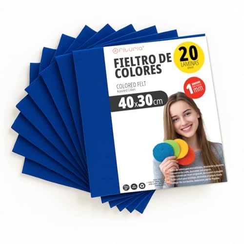 OFITURIA DIY filc, miękkie elastyczne kolorowe tkaniny arkusze do szycia, patchwork, projekty szkolne, tekstylne i dekoracyjne 40 x 30 cm (ciemnoniebieski, 20 sztuk)