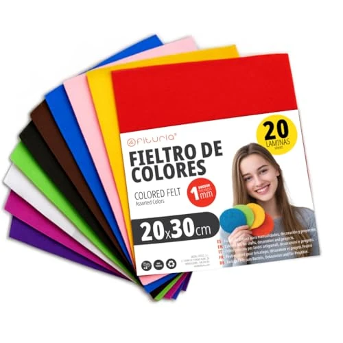 Offerta a tempo: OFITURIA Feltro Colorato per Artigianato, Fai-da-te, Progetti Scolastici, Scrapbooking, Cucito Creativo e Decorazioni 20x30cm (Assortito, 20 pz) - 0.00% da 8.92 € a 8.92 €