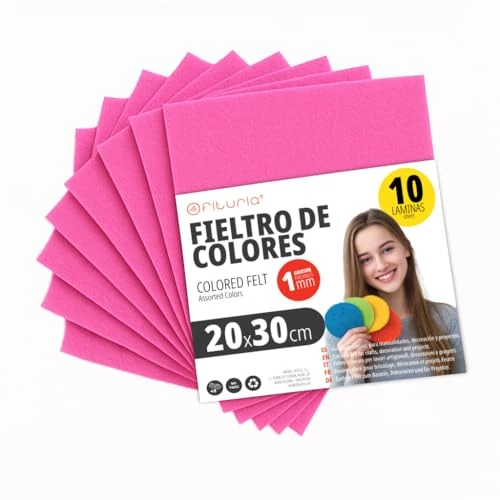 OFITURIA Feutrine de Couleurs pour Loisirs Créatifs, Couture, Patchwork, Artisanat, DIY et Décoration 20x30cm (Fuchsia, 10 pcs)