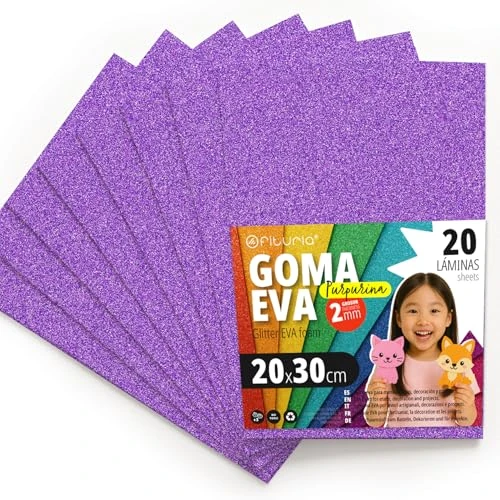 Offerta a tempo: OFITURIA Fogli di Gomma Eva Glitterata per Lavoretti Creativi, Progetti Scolastici, Scrapbooking e Decorazioni Artistiche 20x30cm (Viola Glitterato, 20 pz) - 0% da 17.63 € a 17.63 €