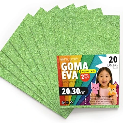 Limited-time offer: OFITURIA Glitter Eva Rubber for Creative Crafts, Glitter Foam Sheets for DIY, School Projects, Decorative Art, Scrapbooking 20 x 30 cm (Light Green Glitter, 20 pcs) from 27.47 GBP to 27.47 GBP (save 0%)