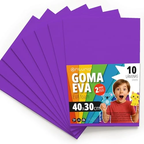 OFITURIA Fogli di Gomma Eva Colorata per Lavoretti Creativi, Fai-da-te, Progetti Scolastici, Scrapbooking, Decorazioni Artistiche e Biglietti 40x30cm (Viola, 10 pz)