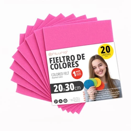 OFITURIA Bastelfilz für DIY-Projekte, Bunte Filzstoffe für Patchwork, Nähen, Schule, Kunst und Dekoration 20x30cm (Fuchsia, 20 Stk)