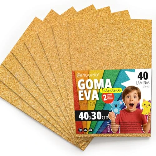 Offerta a tempo: OFITURIA Fogli di Gomma Eva Glitterata per Lavoretti Creativi, Progetti Scolastici, Scrapbooking e Decorazioni Artistiche 40x30cm (Oro Glitterato, 40 pz) - 23% da 59.95 € a 46.10 €