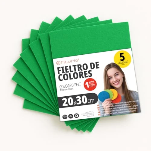 Limited-time offer: OFITURIA Felt for DIY Crafts, Soft and Flexible Coloured Fabric Sheets for Sewing, Patchwork, School Projects, Textile Art and Decoration, 20 x 30 cm (Green, 5 pcs) from 10.22 £ to 10.22 £ (save 0.00%)