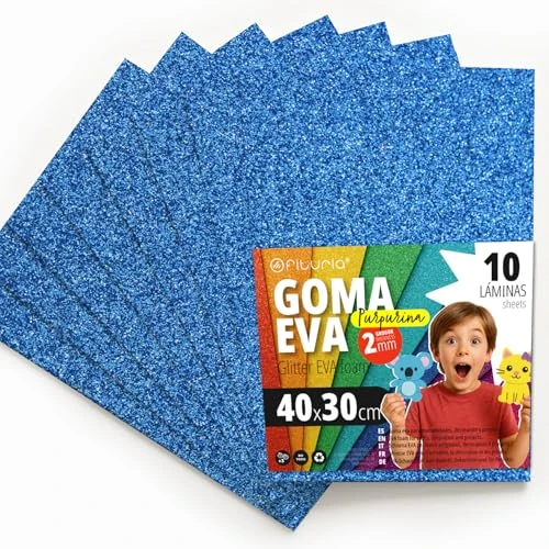 Offerta a tempo: OFITURIA Fogli di Gomma Eva Glitterata per Lavoretti Creativi, Progetti Scolastici, Scrapbooking e Decorazioni Artistiche 40x30cm (Blu Glitterato, 10 pz) - 0.00% da 17.95 € a 17.95 €