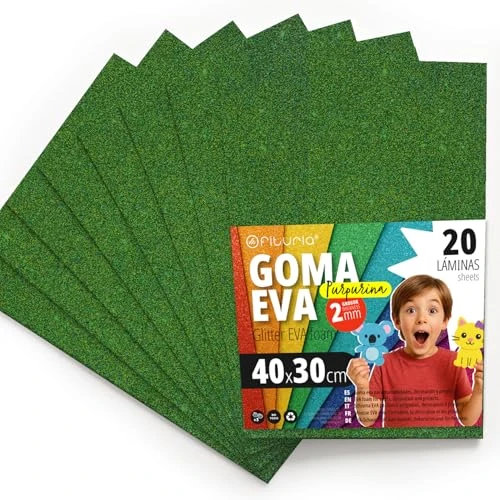 Offerta a tempo: OFITURIA Fogli di Gomma Eva Glitterata per Lavoretti Creativi, Progetti Scolastici, Scrapbooking e Decorazioni Artistiche 40x30cm (Verde Scuro Glitterato, 20 pz) - 0.00% da 19.22 € a 19.22 €