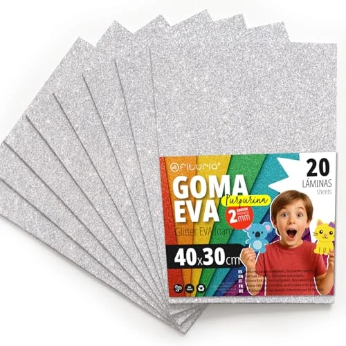 OFITURIA Glitter Eva Rubber for Creative Crafts, Glitter Foam Sheets for DIY, School Projects, Decorative Art, Scrapbooking 40 x 30 cm (White Glitter, 20 pcs)