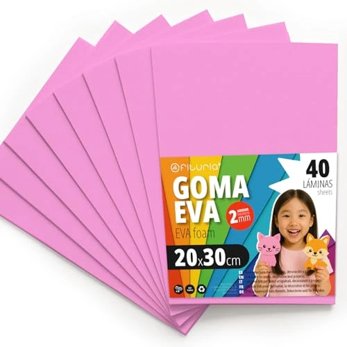 OFITURIA Eva Rubber for School and Creative Crafts, Coloured Foam Sheets for DIY Projects, Art, Children's Decoration, Scrapbooking, Craft Designs 20 x 30 cm (Pink, 40 Pcs)