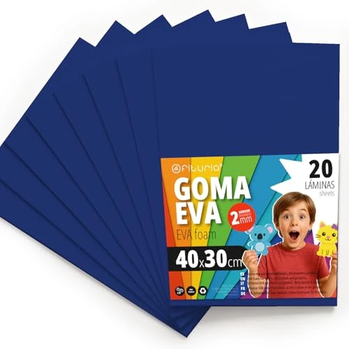 OFITURIA Eva Rubber for School and Creative Crafts, Coloured Foam Sheets for DIY Projects, Art, Children's Decoration, Scrapbooking, Craft Designs 40 x 30 cm (Dark Blue, 20 Pcs)