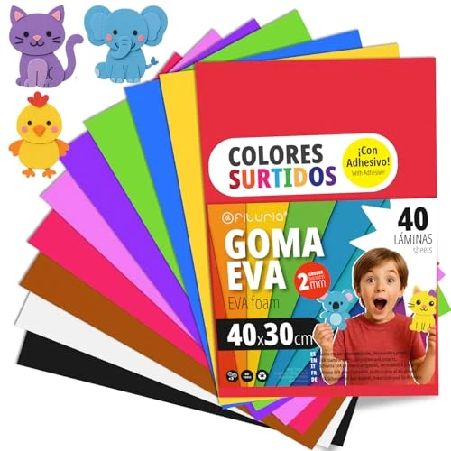 Offre limitée : OFITURIA Plaques de Mousse EVA Colorées pour Loisirs Créatifs, École, Activités Manuelles, Scrapbooking et Décoration 40x30cm(Assorti, 40 pcs) de 29.93 € à 29.93 € (0.00% de remise)
