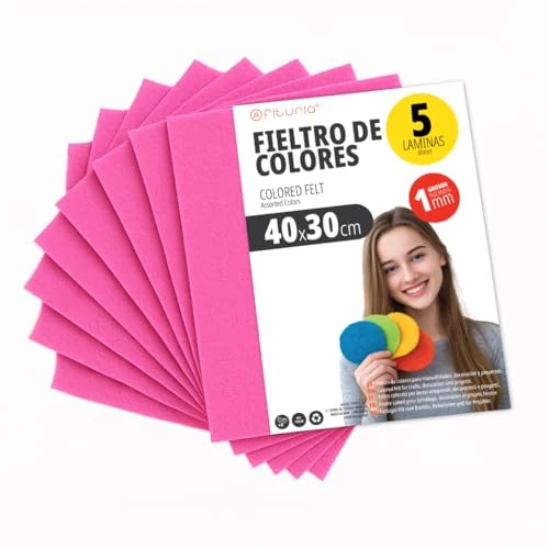 Offerta a tempo: OFITURIA Feltro Colorato per Artigianato, Fai-da-te, Progetti Scolastici, Scrapbooking, Cucito Creativo e Decorazioni 40x30cm (Fucsia, 5 pz) - 0.00% da 9.30 € a 9.30 €