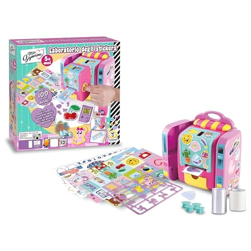 Teorema Giocattoli, Laboratorio de pegatinas, máquina crea pegatinas para niños, kit creativo DIY con más de 100 pegatinas, juego para niños a partir de 5 años