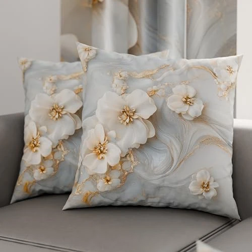 PETTI Artigiani Italiani - Paar Kissenbezüge 45 x 45 cm aus Mikrofaser, Dekokissen für Schlafzimmer, Sofa, Wohnzimmer, Set mit 2 Kissenbezügen, Blumenmuster 06 1, 100% Made in Italy