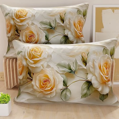 Offerta a tempo: PETTI Artigiani Italiani - Coppia di Federe Cuscino 40x145 cm in Microfibra, Cuscini Arredo Camera da Letto, Divano, Salotto, Set 2 Fodere Copricuscino, Federa Floreale 06 12, 100% Made in Italy - 73% da 22.90 € a 6.17 €