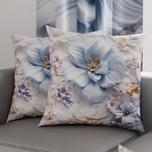 PETTI Artigiani Italiani - Coppia di Federe Cuscino 60x60 cm in Microfibra, Cuscini Arredo Camera da Letto, Divano, Salotto, Set 2 Fodere Copricuscino, Federa Floreale 06 4, 100% Made in Italy