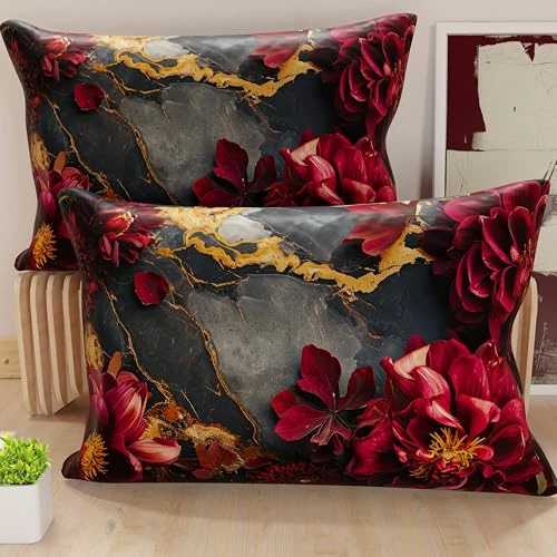 PETTI Artigiani Italiani - Paar Kissenbezüge 40 x 60 cm aus Mikrofaser, Dekokissen für Schlafzimmer, Sofa, Wohnzimmer, Set mit 2 Kissenbezügen, Blumenmuster 06 16, 100% Made in Italy