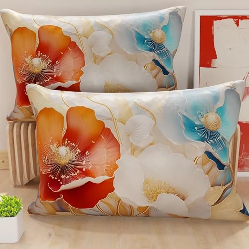 PETTI Artigiani Italiani - 1 Paar Kissenbezüge 30 x 50 cm aus Mikrofaser, Dekokissen für Schlafzimmer, Sofa, Wohnzimmer, Set mit 2 Kissenbezügen, Blumenmuster 06 9, 100% Made in Italy