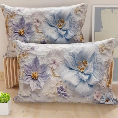PETTI Italian Artisans - Pair of 50x80 cm Microfiber Cushion Covers, Decorative Pillows for Bedroom, Sofa, Living Room, Set of 2 Cushion Covers, Floral Pillow Case 06 4, 100% Made in Italy
