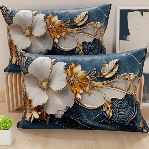 PETTI Artigiani Italiani - Par de fundas de cojín de 40 x 80 cm de microfibra, cojines decorativos para dormitorio, sofá, salón, juego de 2 fundas de cojín, funda de almohada floral 06 5, 100% Made in