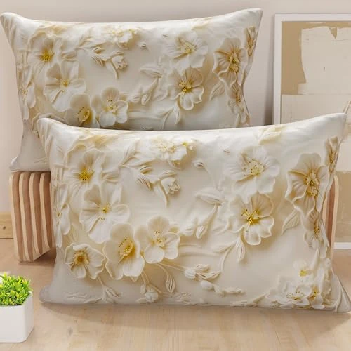 PETTI Artigiani Italiani - Coppia di Federe Cuscino 40x145 cm in Microfibra, Cuscini Arredo Camera da Letto, Divano, Salotto, Set 2 Fodere Copricuscino, Federa Floreale 06 10, 100% Made in Italy