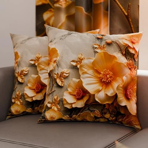 PETTI Artigiani Italiani - Paar Kissenbezüge 40 x 40 cm aus Mikrofaser, Dekokissen für Schlafzimmer, Sofa, Wohnzimmer, Set mit 2 Kissenbezügen, Blumenmuster 06 17, 100% Made in Italy