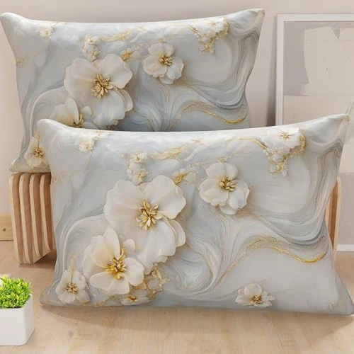 PETTI Artigiani Italiani - Paar Kissenbezüge 40 x 60 cm aus Mikrofaser, Dekokissen für Schlafzimmer, Sofa, Wohnzimmer, Set mit 2 Kissenbezügen, Blumenmuster 06 1, 100% Made in Italy